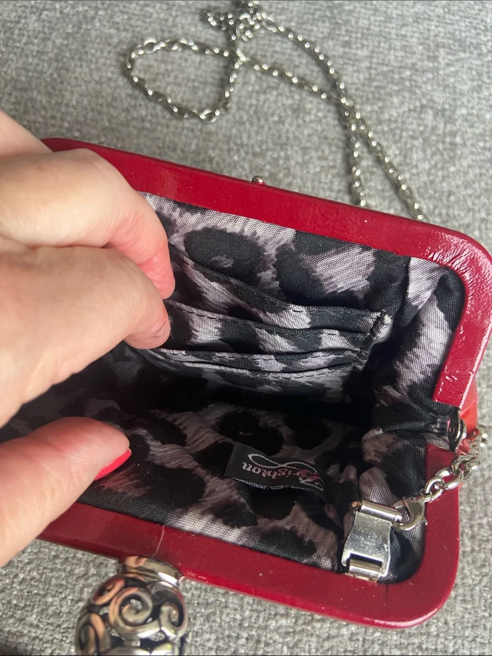 Brighton Red Quilted Patent Clutch with Chain Strap